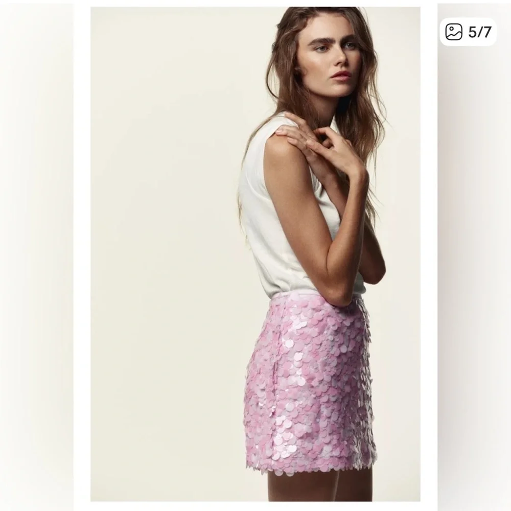 Zara Bubble gum Pink Sequin Mini Skirt
